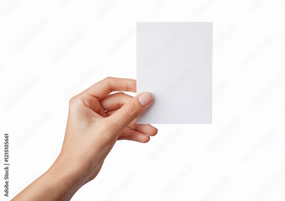 Woman s Hand Holding Blank White Note Card Mockup Isolated on White Background Woman s Hand Holding Blank White Note Card Mockup Isolated on White Background