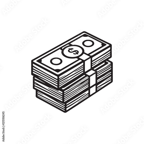  stack of dollar bills simplified currency symbol financial concept silhouette vector art illustration