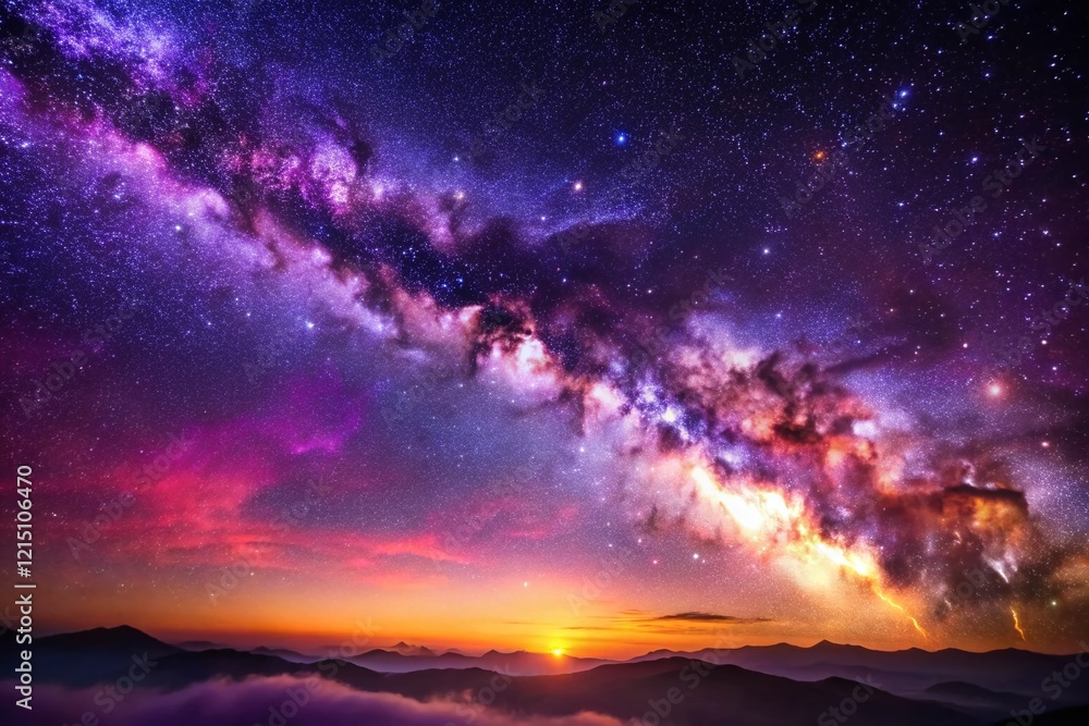 Fototapeta premium Majestic Purple Nebula: Milky Way Galaxy Aerial View - Stunning Space Background