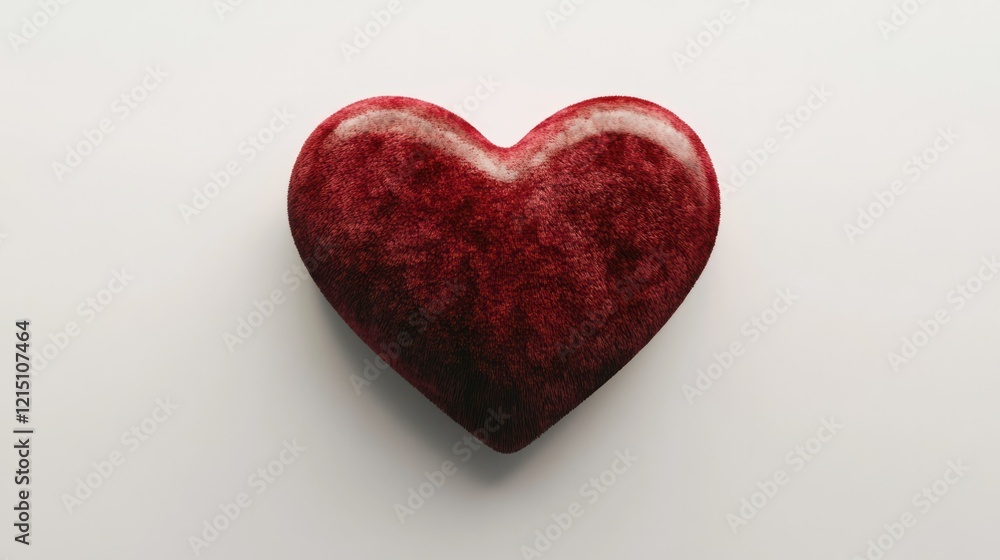 A realistic 3D heart made of soft red velvet texture, placed on a clean white background. A realistic 3D heart made of soft red velvet texture, placed on a clean white background.