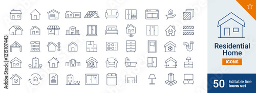 Residential icons Pixel perfect. Construction, home,  wall, ...	
