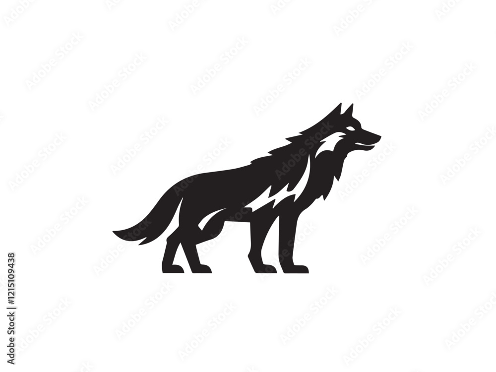 Fototapeta premium Wolf Black vector silhouette isolated on white background. Stylized Black and White Wolf symbol icon. Wolf silhouette logo design. 