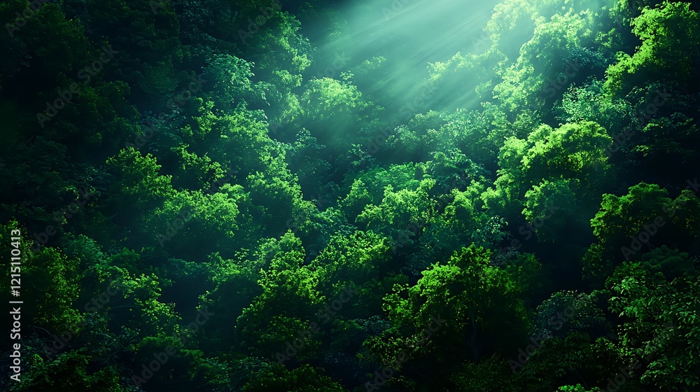 Lush Green Forest with Sunlight Breaking Through the Canopy Lush Green Forest with Sunlight Breaking Through the Canopy