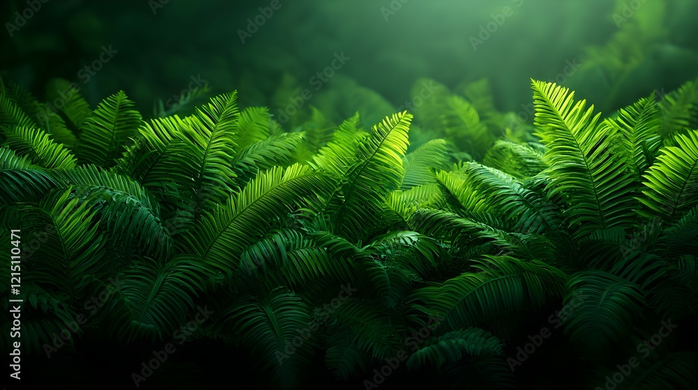 Lush Green Ferns in a Sunlit Tropical Forest Setting Lush Green Ferns in a Sunlit Tropical Forest Setting