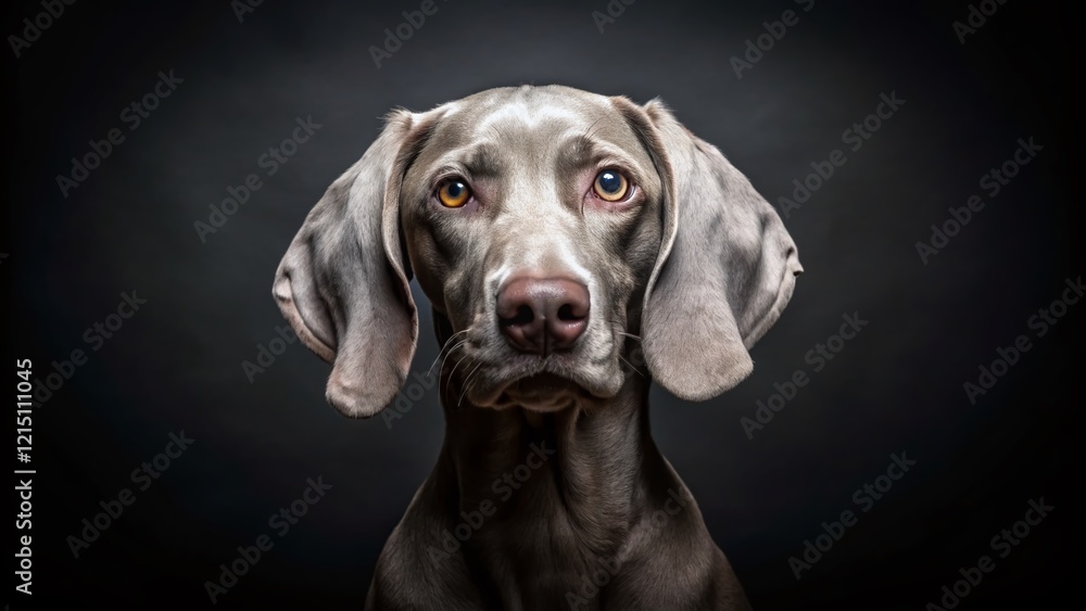 Majestic Weimaraner Puppy Portrait: Dark Background, Copy Space Majestic Weimaraner Puppy Portrait: Dark Background, Copy Space