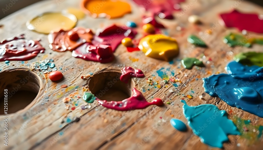 Fototapeta premium a wooden table topped with lots of paint