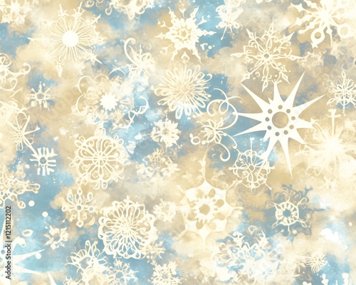 Abstract winter background with snowflakes and watercolor texture.