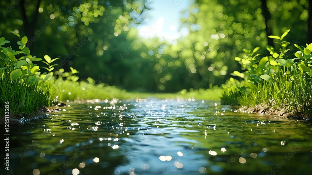 Tranquil Stream Flowing Through Lush Green Forest Landscape Tranquil Stream Flowing Through Lush Green Forest Landscape