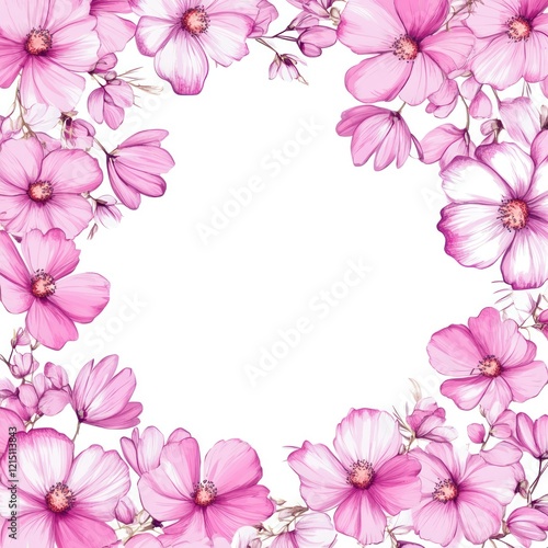 Delicate Pink Cosmos Flowers Frame Border Design