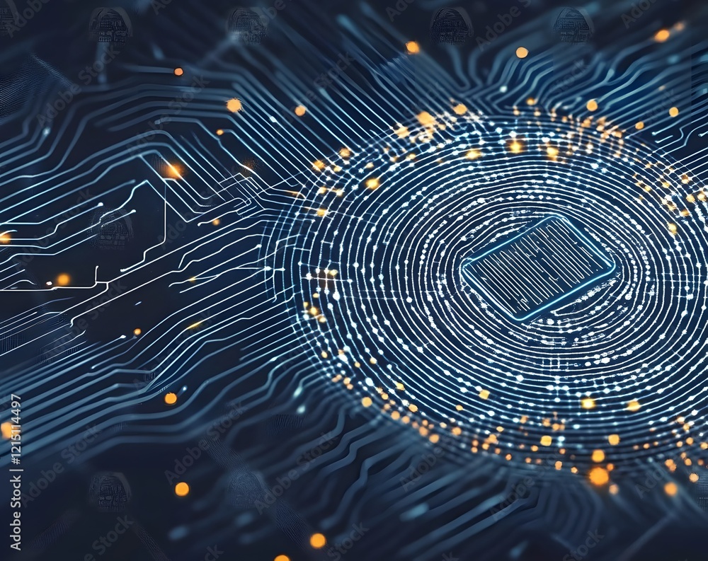 Cyber security and information or network protection with fingerprint. Vecor art. Generative Ai Cyber security and information or network protection with fingerprint. Vecor art. Generative Ai