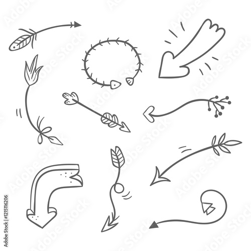 Hand-Drawn Boho Arrow Set – Doodle Style Sketch Arrows with Nature Elements