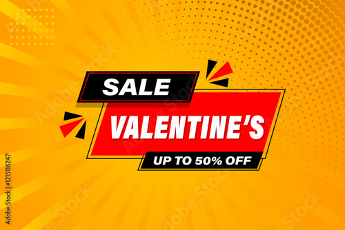 Valentine's Day Sale 50% off Poster or banner with many sweet hearts and sweet gifts on red background. Promotion and shopping template or background for Love and Valentine's day concept