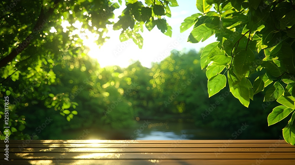 Serene Nature Scene with Sunlight and Lush Green Leaves Serene Nature Scene with Sunlight and Lush Green Leaves