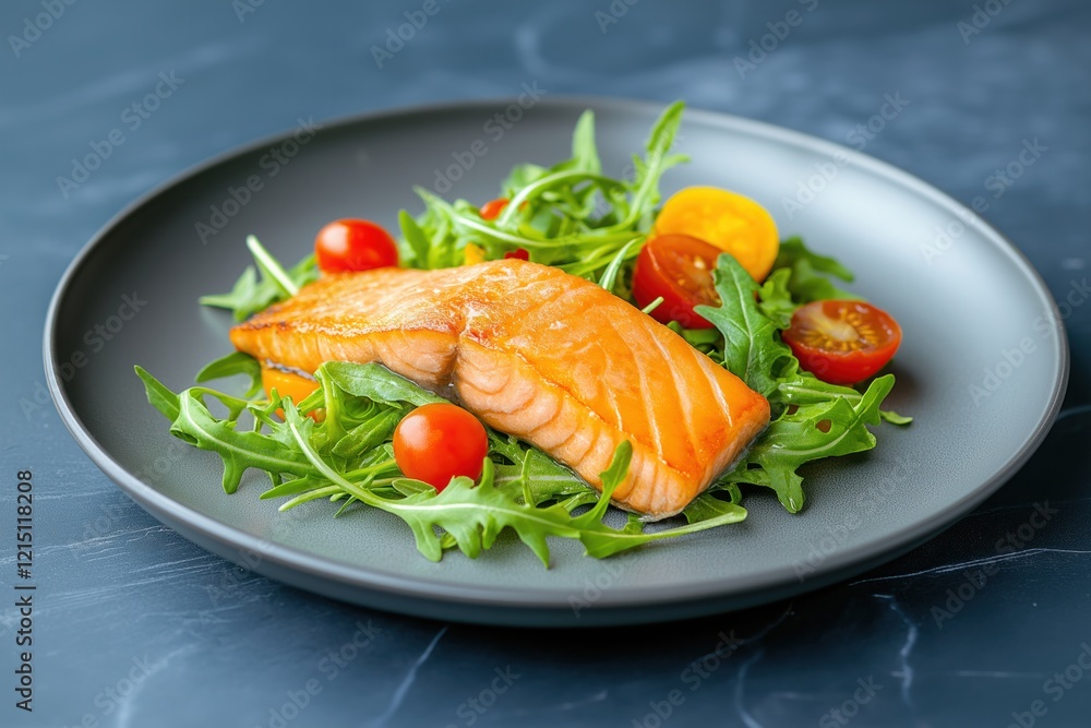 Grilled salmon with fresh salad . Grilled salmon with fresh salad .