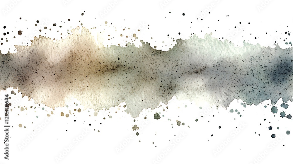 An abstract watercolor brushstroke with subtle splatters in muted tones like gray, beige, and pale brown, on a clean white background, creating a soft and textured design An abstract watercolor brushstroke with subtle splatters in muted tones like gray, beige, and pale brown, on a clean white background, creating a soft and textured design