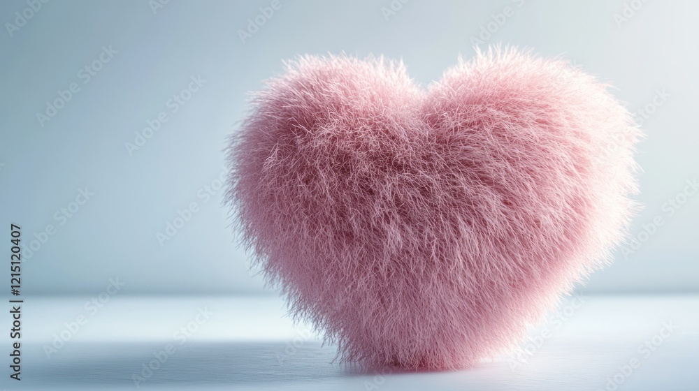 A whimsical 3D heart made of soft, fluffy pink material, isolated on a white surface. A whimsical 3D heart made of soft, fluffy pink material, isolated on a white surface.