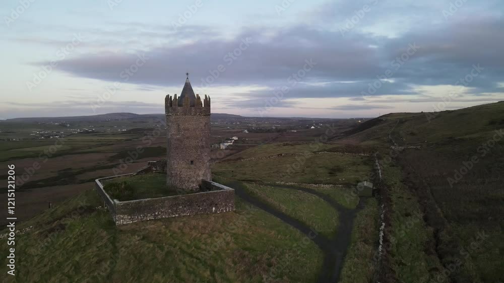 Castle tower in Ireland, Aerial dron view ireland Castle tower in Ireland, Aerial dron view ireland