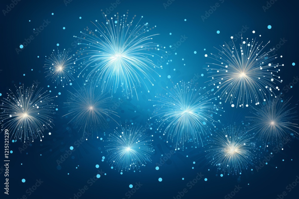 Bright fireworks exploding against a deep blue night sky, creating a festive and celebratory atmosphere Bright fireworks exploding against a deep blue night sky, creating a festive and celebratory atmosphere