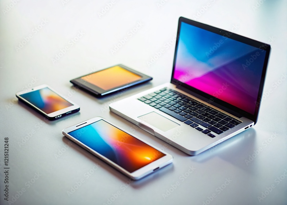 Miniature Modern Tech Gadgets on White Background: Tilt-Shift Photography Miniature Modern Tech Gadgets on White Background: Tilt-Shift Photography