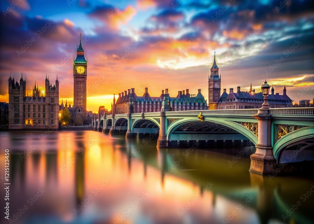 Fototapeta premium Miniature Westminster Bridge Dawn Twilight - London Cityscape Tilt-Shift Photo