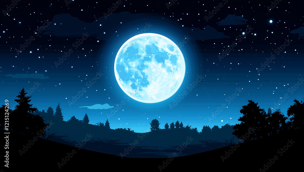 A Full Moon Rises Over a Silhouetted Forest A Full Moon Rises Over a Silhouetted Forest