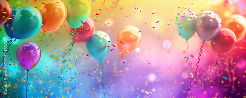 Festive balloons and confetti celebration background