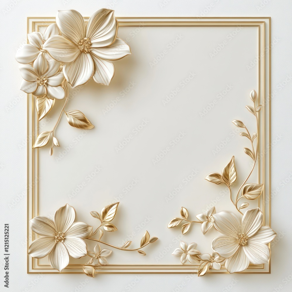 Elegant Gold Frame Adorned With Cream Flowers And Leaves Elegant Gold Frame Adorned With Cream Flowers And Leaves
