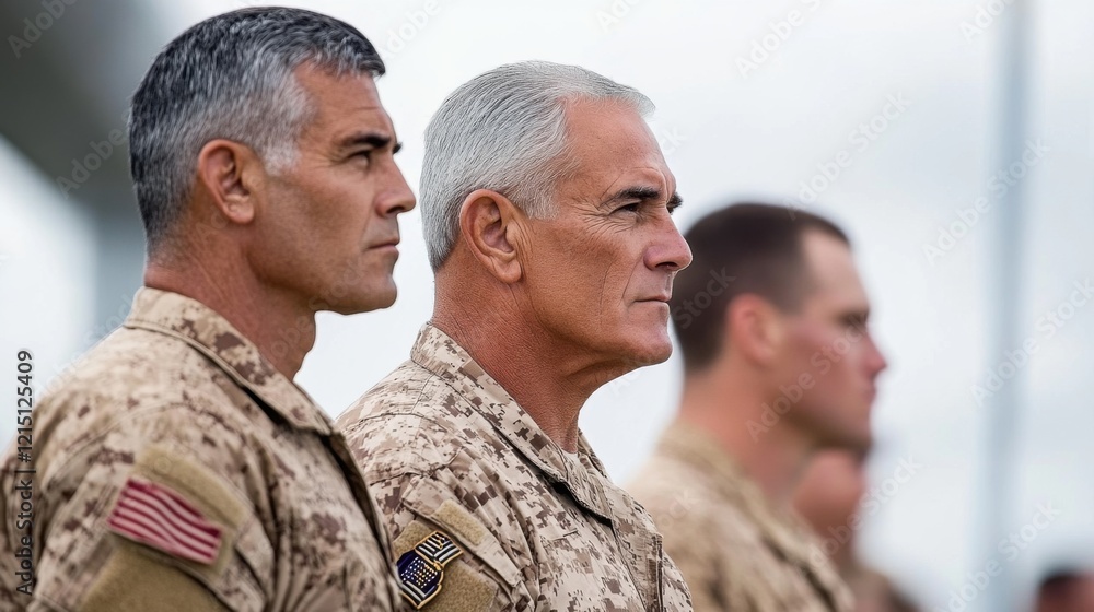 Group of Soldiers Standing in Uniform During Military Ceremony in Outdoor Setting