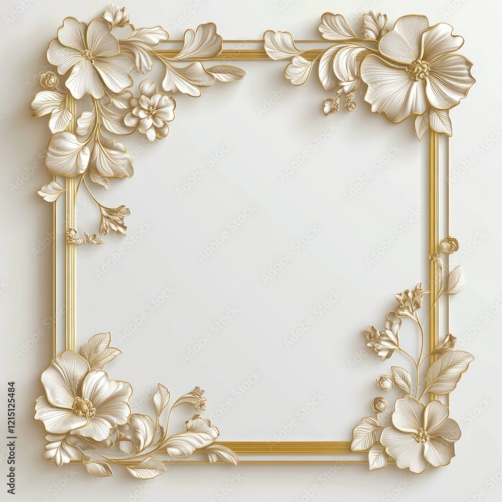 Elegant Gold Frame Adorned With Intricate White Flowers Elegant Gold Frame Adorned With Intricate White Flowers