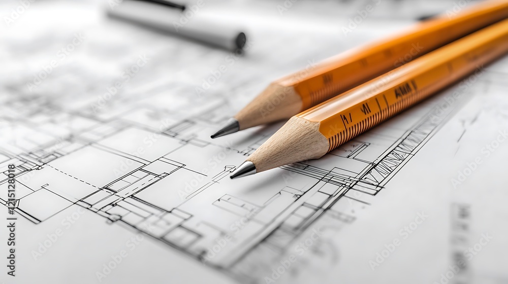 Detailed blueprints on sleek drafting table in bright architectural studio image Detailed blueprints on sleek drafting table in bright architectural studio image