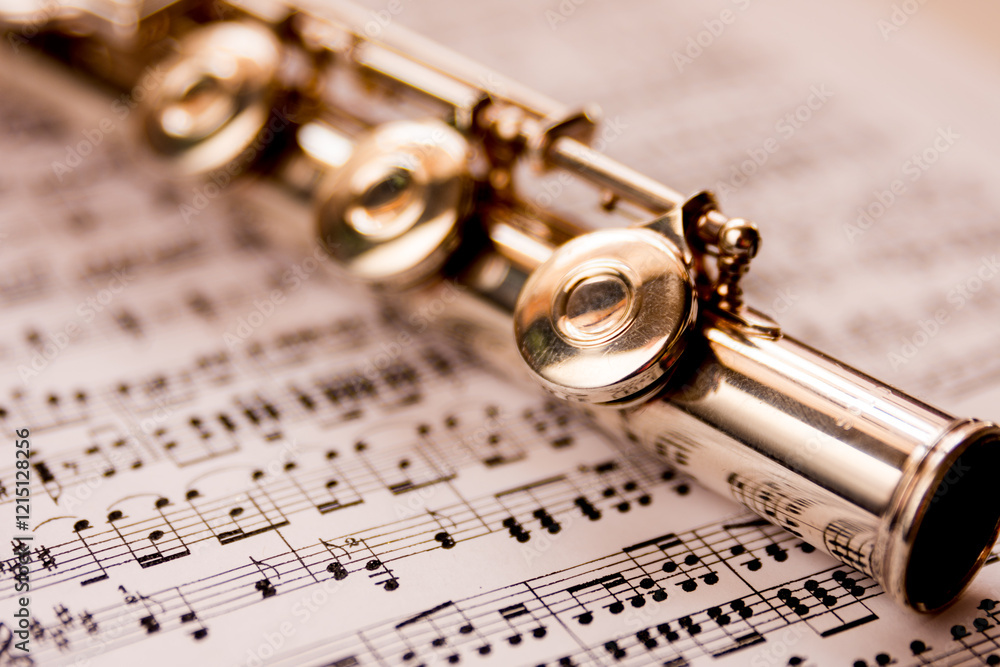 Fototapeta premium a flute on sheet music