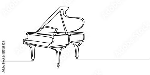 One line drawing piano. Musical instrument sketch. Continuous vector illustration, Grand piano one line art. Continuous line drawing of classical, musician, acoustic, piano, chord, antique, music, pro