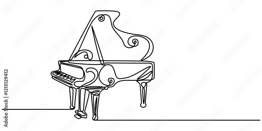 One line drawing piano. Musical instrument sketch. Continuous vector illustration, Grand piano one line art. Continuous line drawing of classical, musician, acoustic, piano, chord, antique, music, pro One line drawing piano. Musical instrument sketch. Continuous vector illustration, Grand piano one line art. Continuous line drawing of classical, musician, acoustic, piano, chord, antique, music, pro