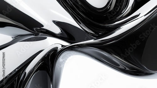 Abstract black chrome curves flow, white background, design