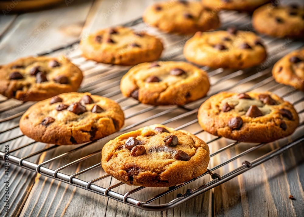 Minimalist Cooling Rack of Warm Chocolate Chip Cookies Minimalist Cooling Rack of Warm Chocolate Chip Cookies