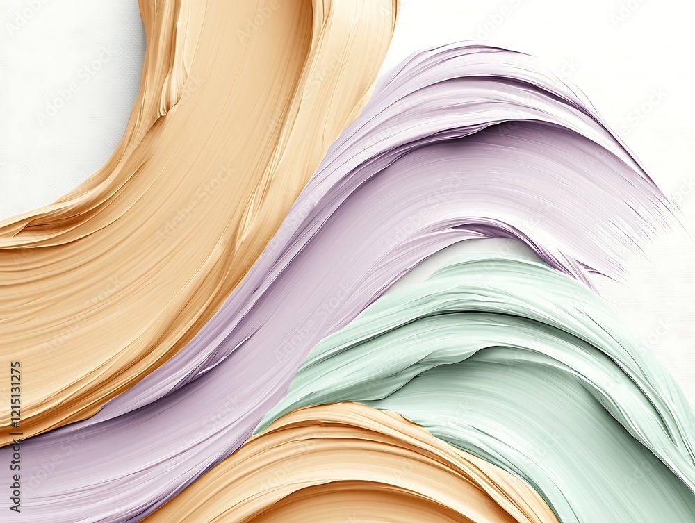 A smooth, gentle pastel watercolor brush stroke with soft blends of lavender, light yellow, and mint green curving gracefully across a white canvas A smooth, gentle pastel watercolor brush stroke with soft blends of lavender, light yellow, and mint green curving gracefully across a white canvas