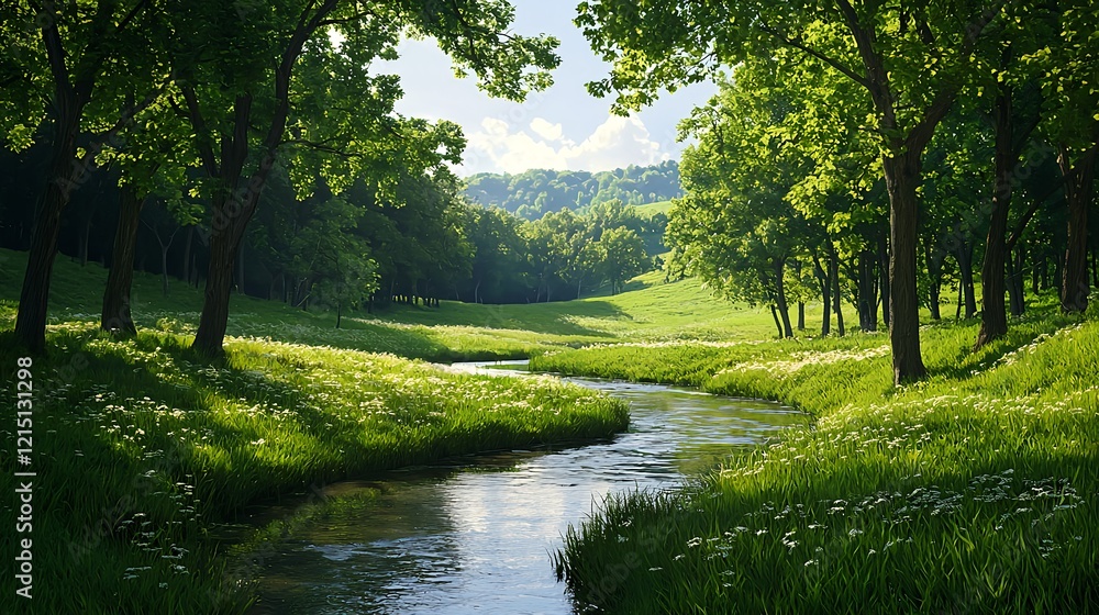 Serene Stream in Lush Green Forest Surrounded by Vibrant Nature Serene Stream in Lush Green Forest Surrounded by Vibrant Nature
