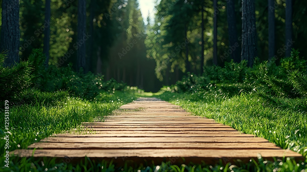 Tranquil Forest Pathway with Wooden Planks Surrounded by Nature Tranquil Forest Pathway with Wooden Planks Surrounded by Nature