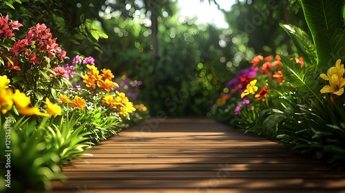 Wallpaper Mural Serene Wooden Pathway Through Vibrant Blooming Garden Flowers Torontodigital.ca