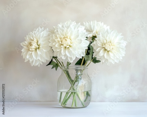 Wallpaper Mural Elegant White Dahlias in Glass Jar on Minimalist Table Against Soft Neutral Backdrop Torontodigital.ca
