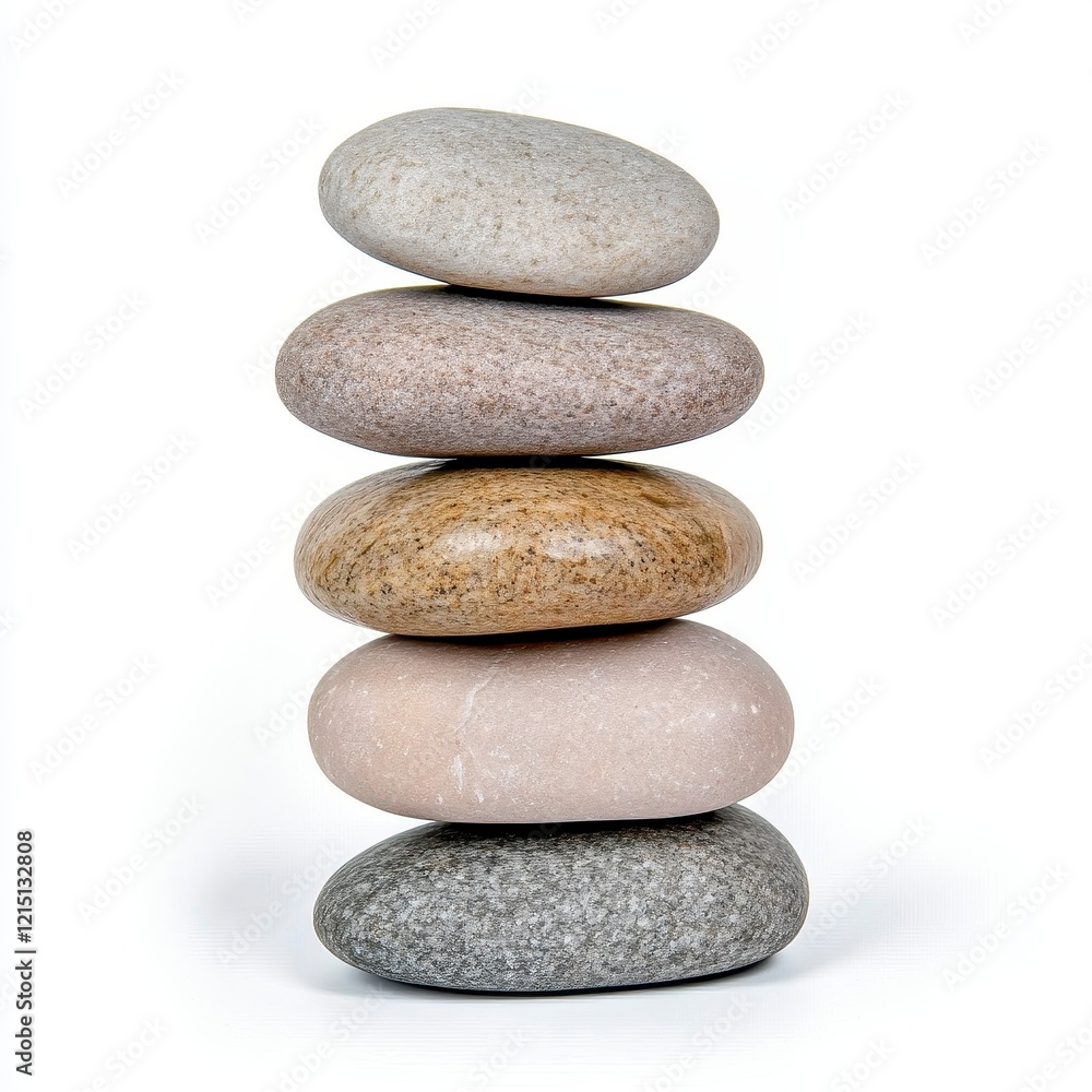 Balanced Stack of Smooth Stones on White Background Balanced Stack of Smooth Stones on White Background