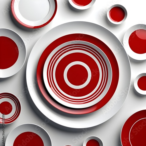 a mesmerizing display of concentric circles in shades of red and white, ranging different sizes, creating a sense of depth and dimension. photo