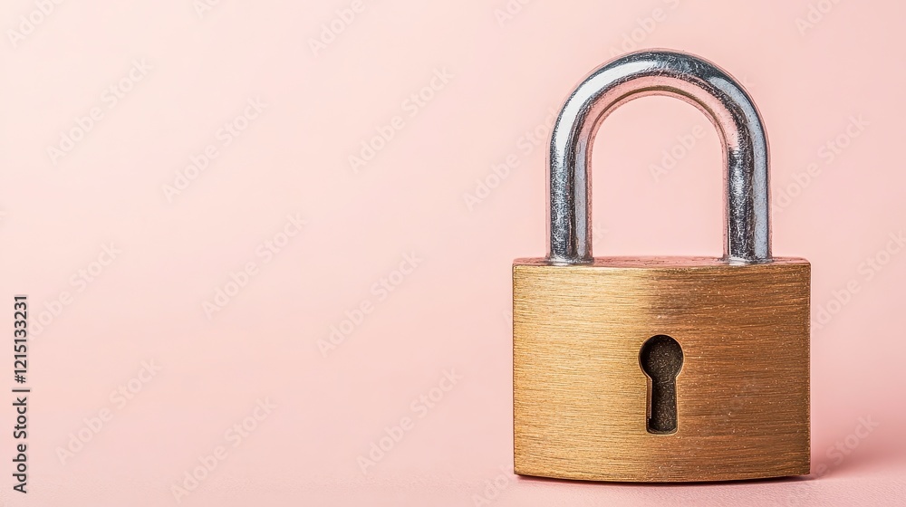 Brass Padlock on Pink Background A Security and Protection Concept Brass Padlock on Pink Background A Security and Protection Concept