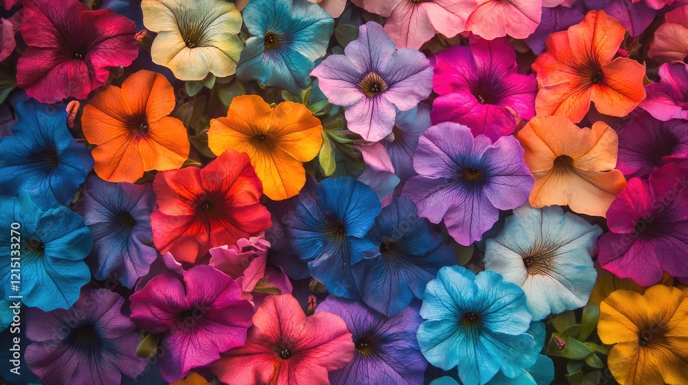 Vibrant Petunia Blossoms in Close-Up: A Kaleidoscope of Colorful Floral Beauty Vibrant Petunia Blossoms in Close-Up: A Kaleidoscope of Colorful Floral Beauty