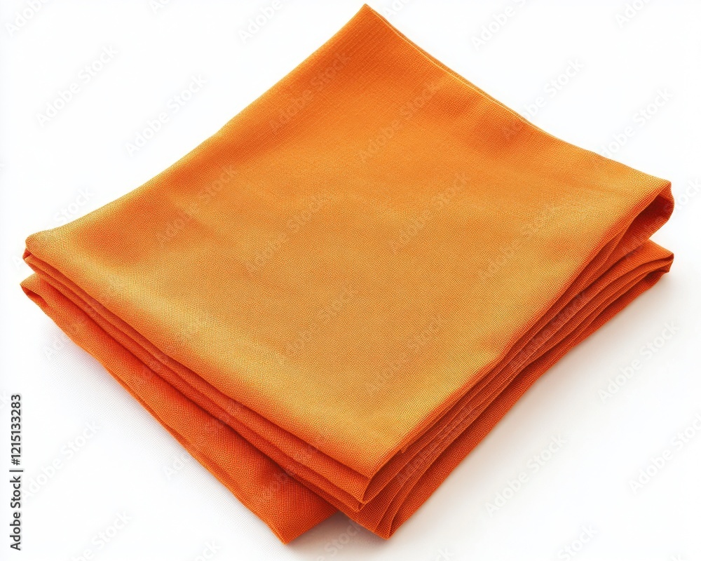 Square Folded Orange Cloth Napkin on a Rustic Table Setting Square Folded Orange Cloth Napkin on a Rustic Table Setting