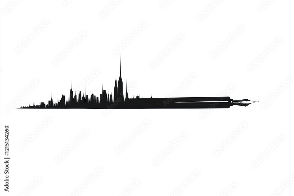 Minimalist Silhouette of an Isolated Fountain Pen on a Clean White Background Minimalist Silhouette of an Isolated Fountain Pen on a Clean White Background