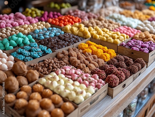 Colorful assortment of sweets in boxes. photo