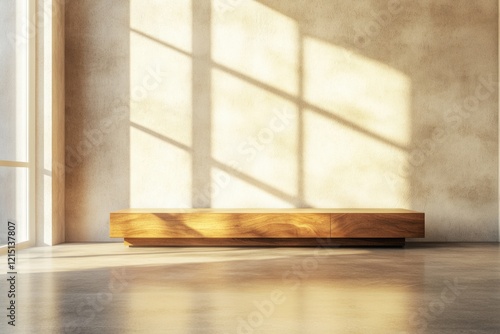 Contemporary TV Console Mockup in Minimalist Room Featuring a Sleek Brown Cabinet and Stylish Bookshelf