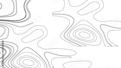 Topographic map contours in hilly or mountainous terrain, similar cartography illustration. Topography and geography map grid abstract backdrop.