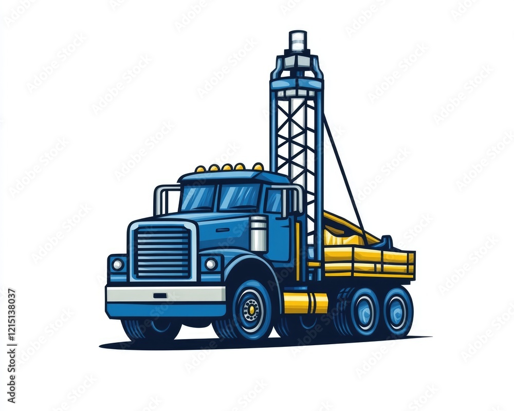 Fototapeta premium Innovative Drilling Truck Emblem: Blue Bore Rig for Modern Construction and Development